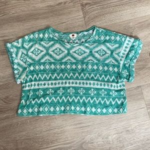 One Clothing Green Tribal Print Boxy Fit Crop Top